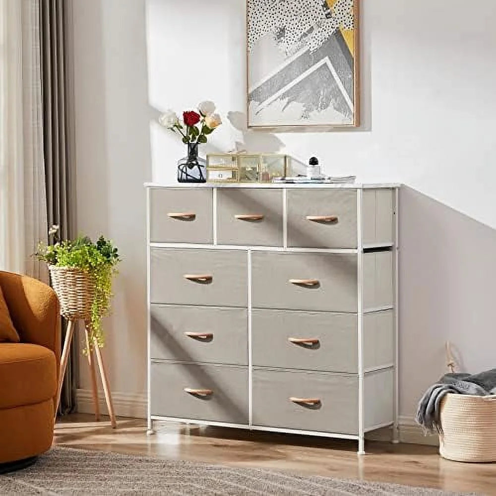 Black 9 Drawer Fabric Dresser with Steel Frame E398