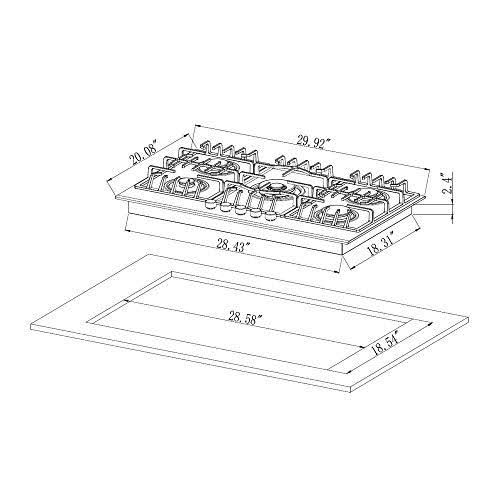 30 inch 5 Burner Gas Cooktop Black Tempered Glass Q411296