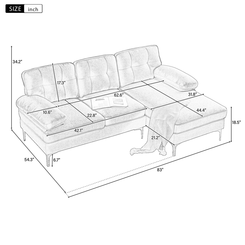 Yellow Velvet 3 Seater Sectional Sofa with Chaise E91262