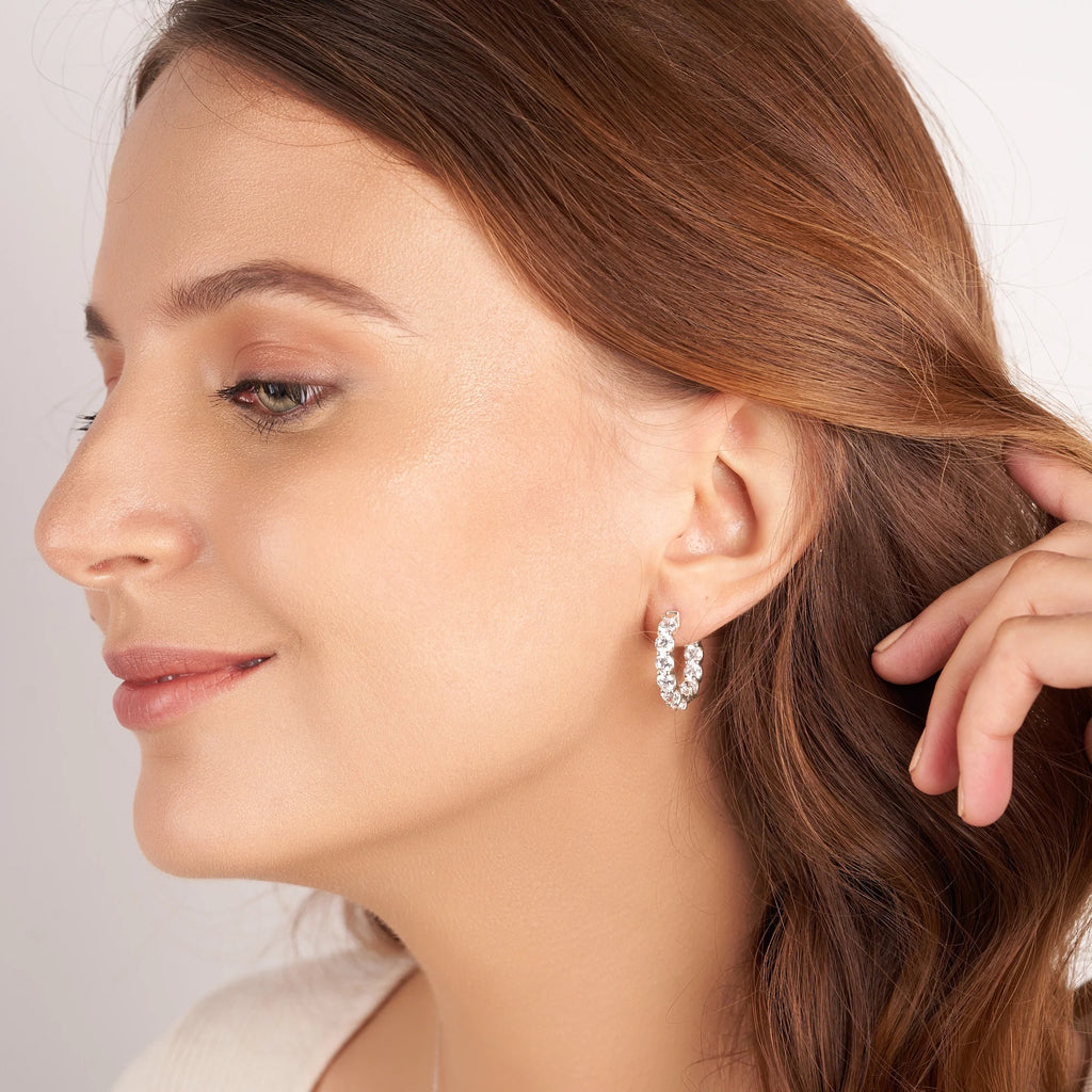 Lab Grown 2 Carat Round Shape Hoop Earrings 14K White Gold J6629