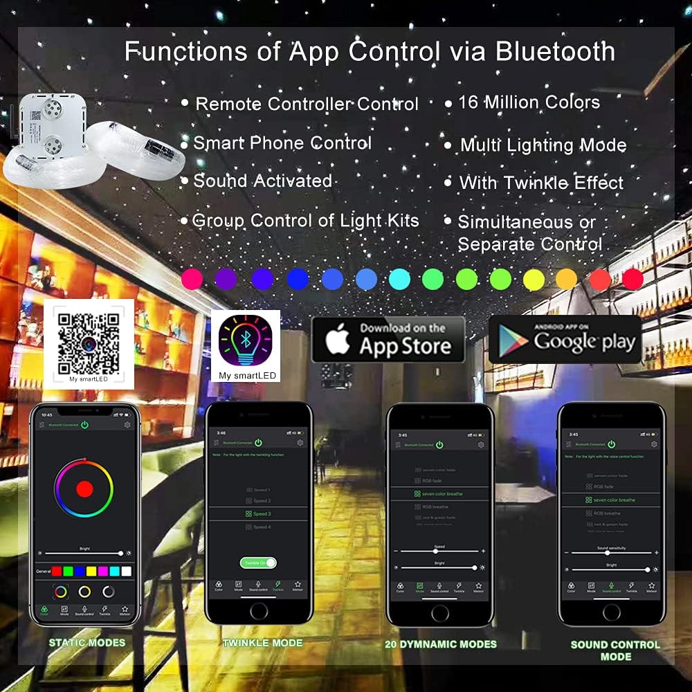 32W RGBW Fiber Optic Lights Kit Star Ceiling Sky Light 16.4ft/5m 1330pcs Mixed Fibers E97182