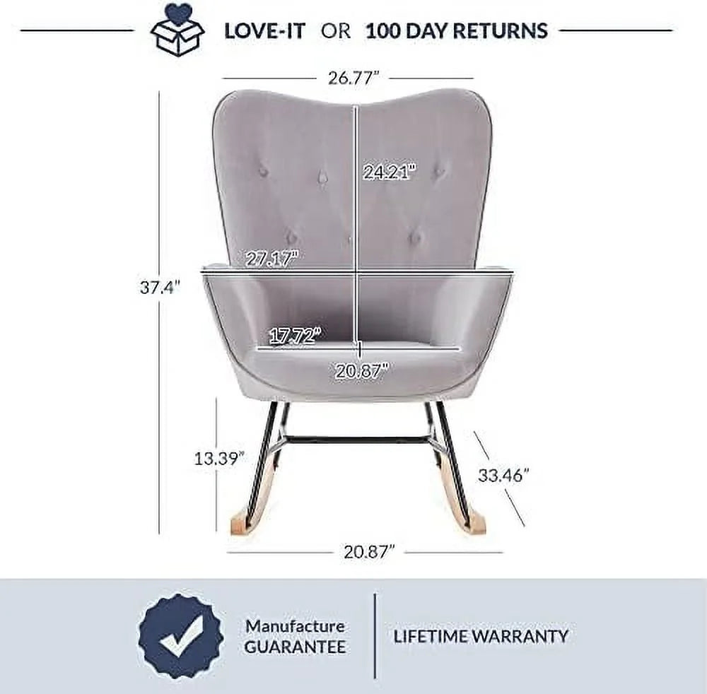 Gray Velvet Upholstered Rocking Chair V24475