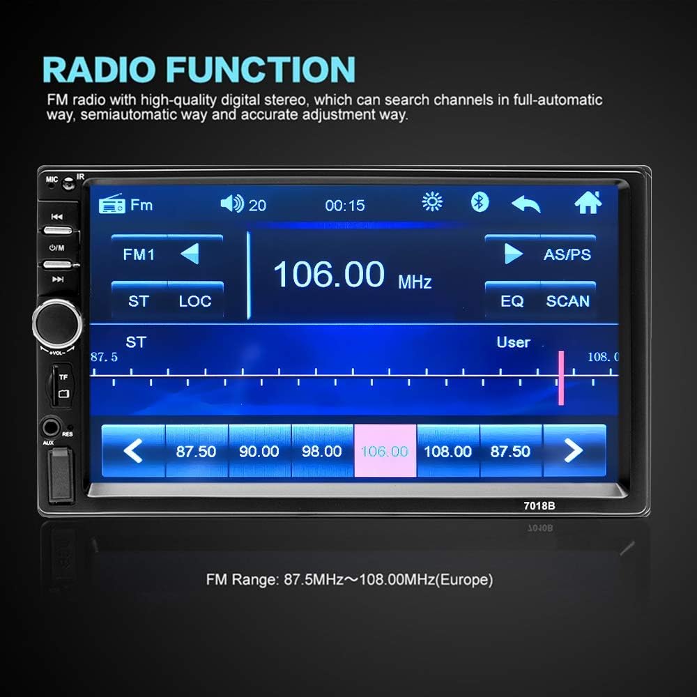 7'' Double Din Car Stereo Bluetooth Radio Receiver Touch Screen MP3/USB/SD FM Audio T485375