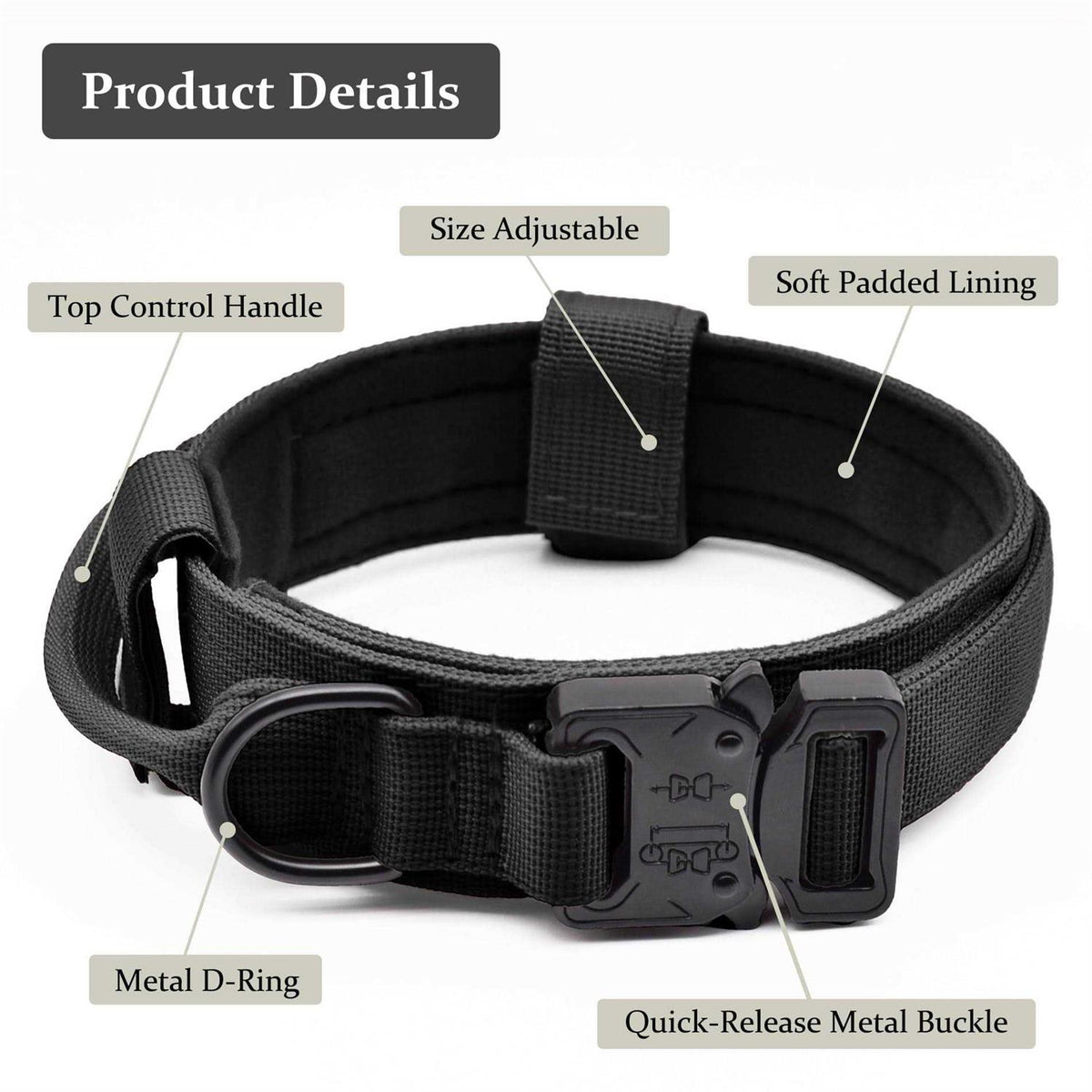 Adjustable Nylon Tactical Dog Collar with Control Handle D640