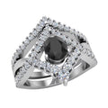 Pear Cut Black Diamond Wedding Ring Set 14K White Gold K76059