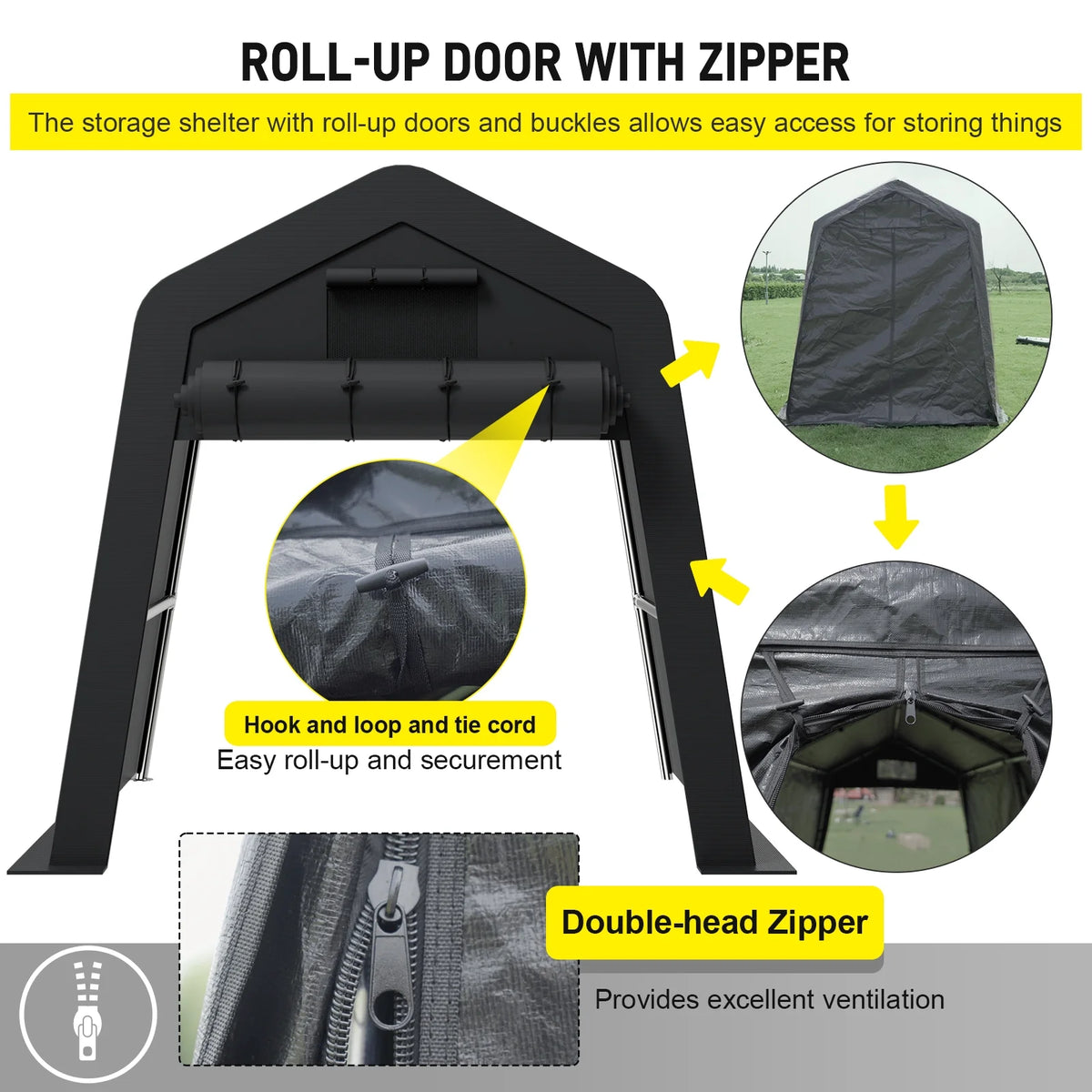 6x6ft Portable Outdoor Storage Shed with Roll-up Zipper Door R970290
