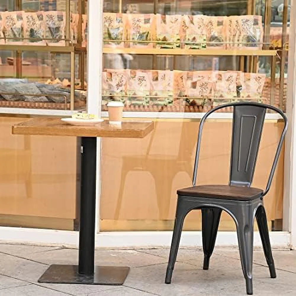 Gunmetal Grey Metal Dining Chairs Set of 4 with Wood Seat U920
