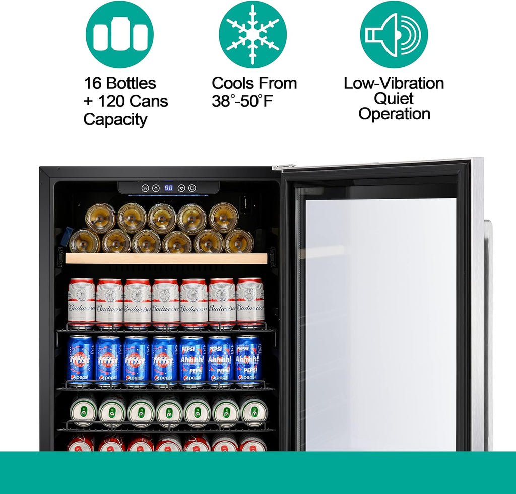 24'' Beverage Refrigerator Cooler, 120 Cans & 16 Bottles U59815
