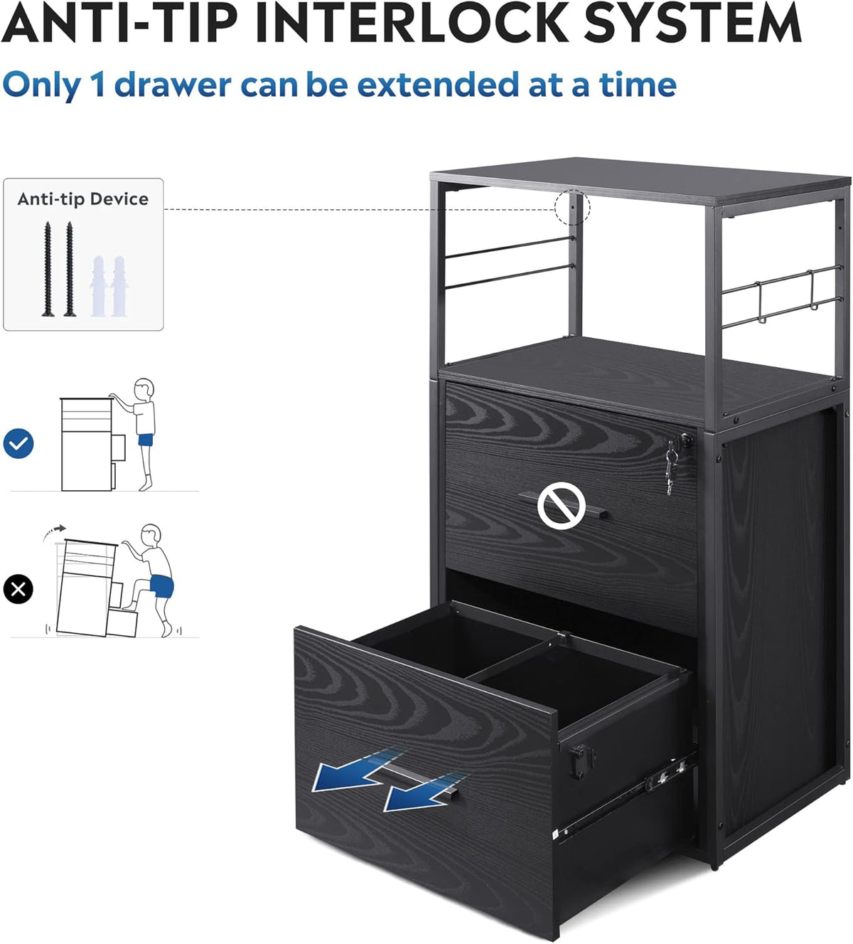 2 Drawer Black Lateral File Cabinet with Lock W7998