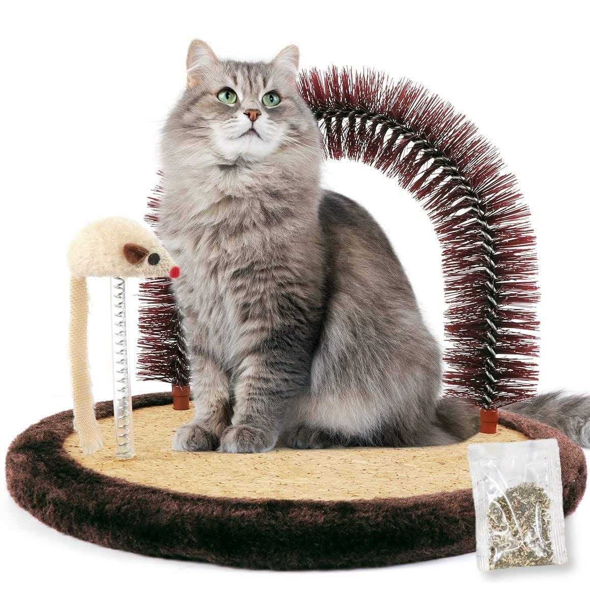 Cat Arch Self Groomer Massager with Cat Scratching Pad and Catnip Toy Q25936
