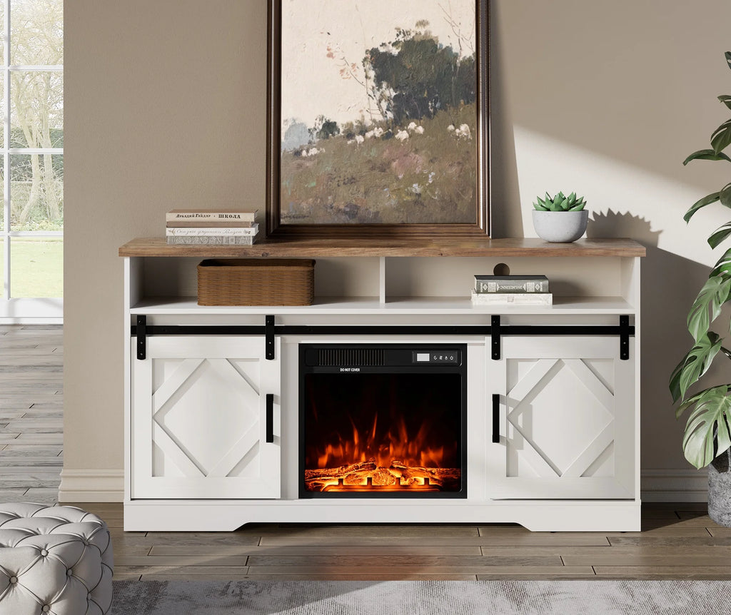 White Wood Electric Fireplace TV Stand D5734