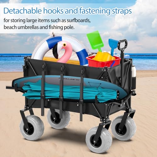Heavy Duty Collapsible Wagon with All-Terrain 9" Pneumatic Tires and Detachable Cooler V70458