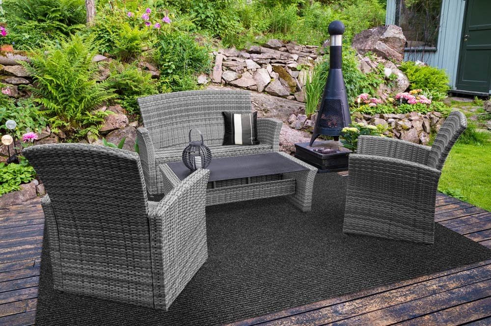 Charcoal Black Ribbed Indoor Outdoor Carpet with Rubber Backing 6 Feet X 15 Feet I62434