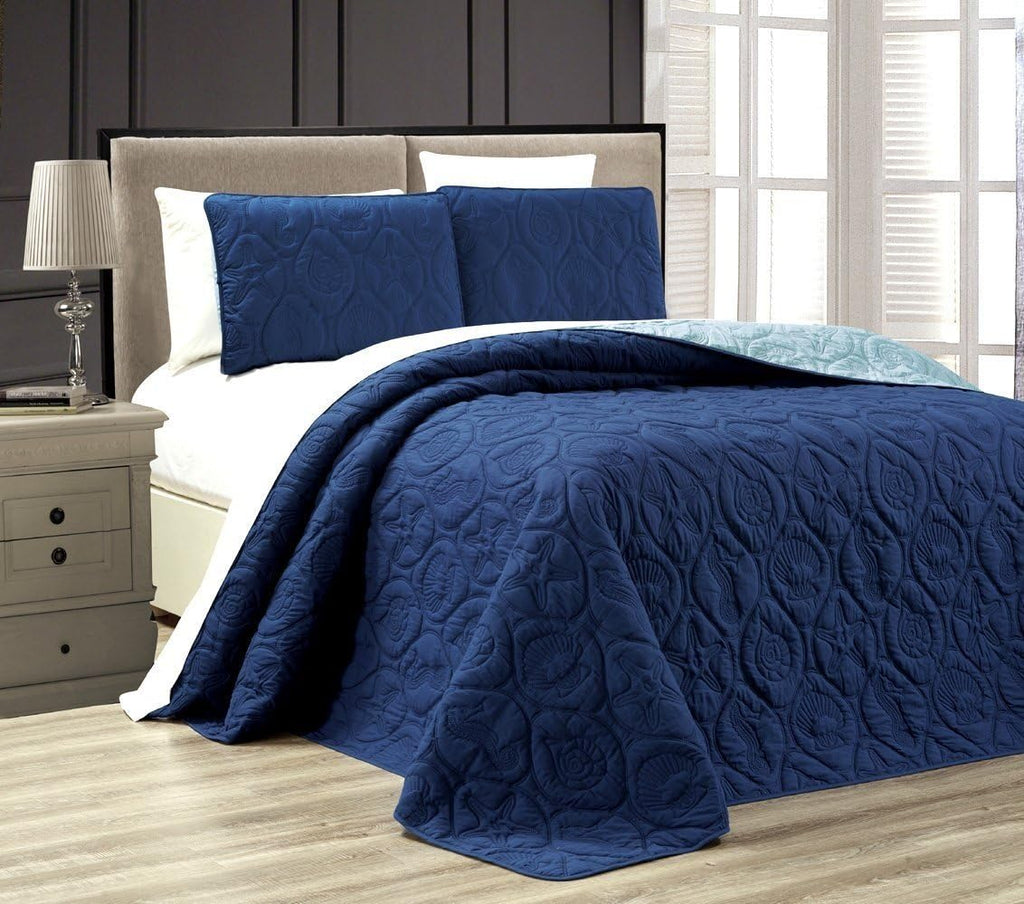 Dark Purple Light Purple Reversible Queen Full Bedspread Coverlet Set R288347