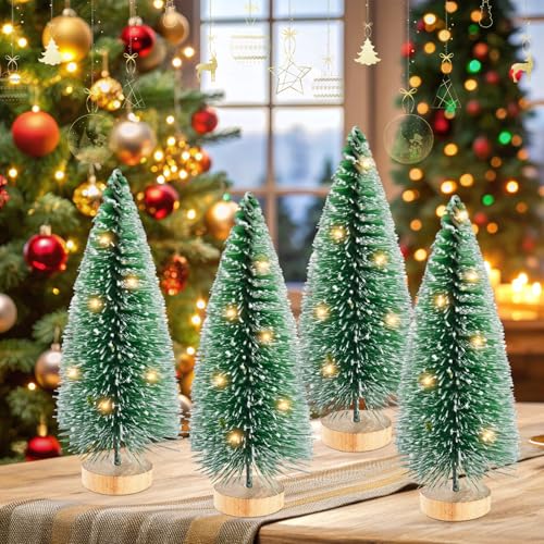 12 Pcs 4" Artificial Bottle Brush Trees with Lights Y372