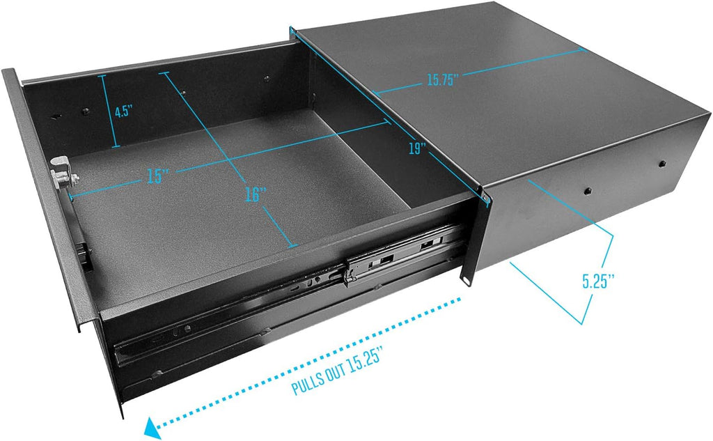 3U Universal Rack Mount Storage Drawer with Lock and Keys D90340