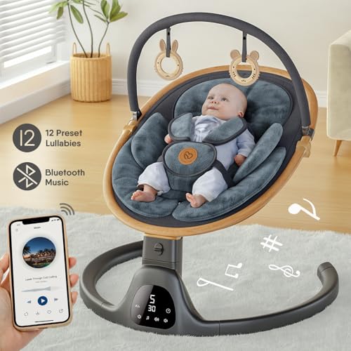 White Portable Baby Swing with Bluetooth Speaker, 3 Seat Positions, 5 Speeds and Remote Control M912604
