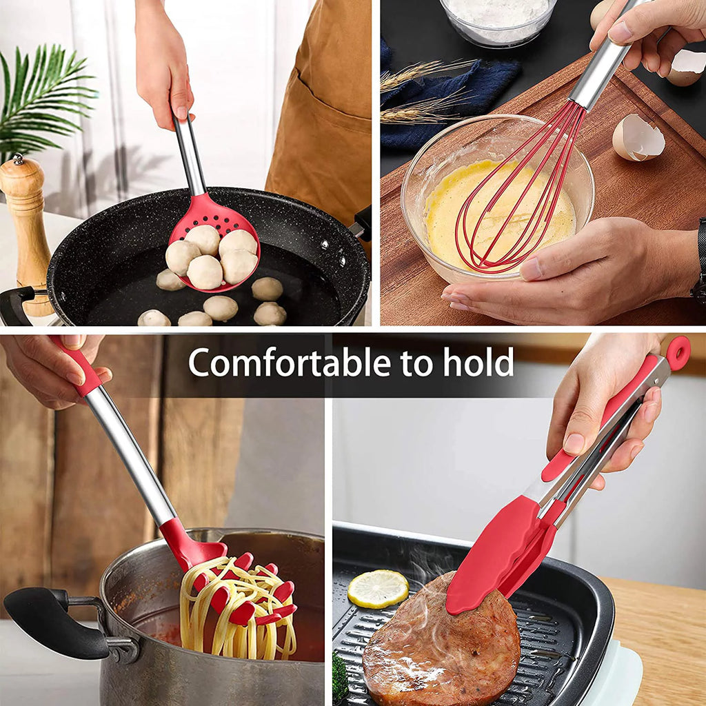 15 Pcs Silicone Non-stick Cooking Utensil Set with Stainless Steel Handle M265379
