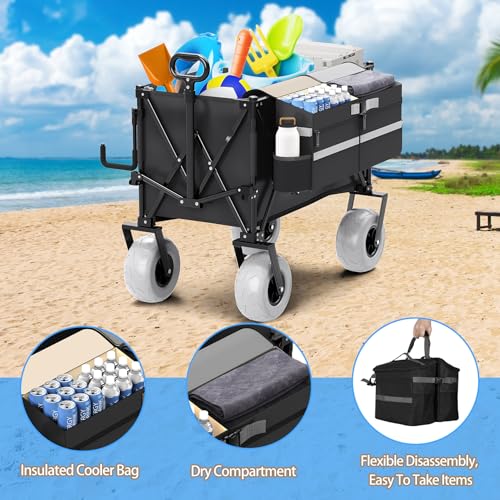 Heavy Duty Collapsible Wagon with All-Terrain 9" Pneumatic Tires and Detachable Cooler V70458