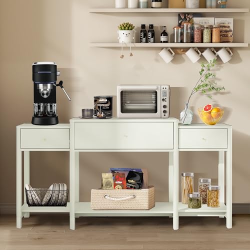 63" Console Table with Drawer, Marble Texture Top Sideboard with Open Bottom Shelf J637774