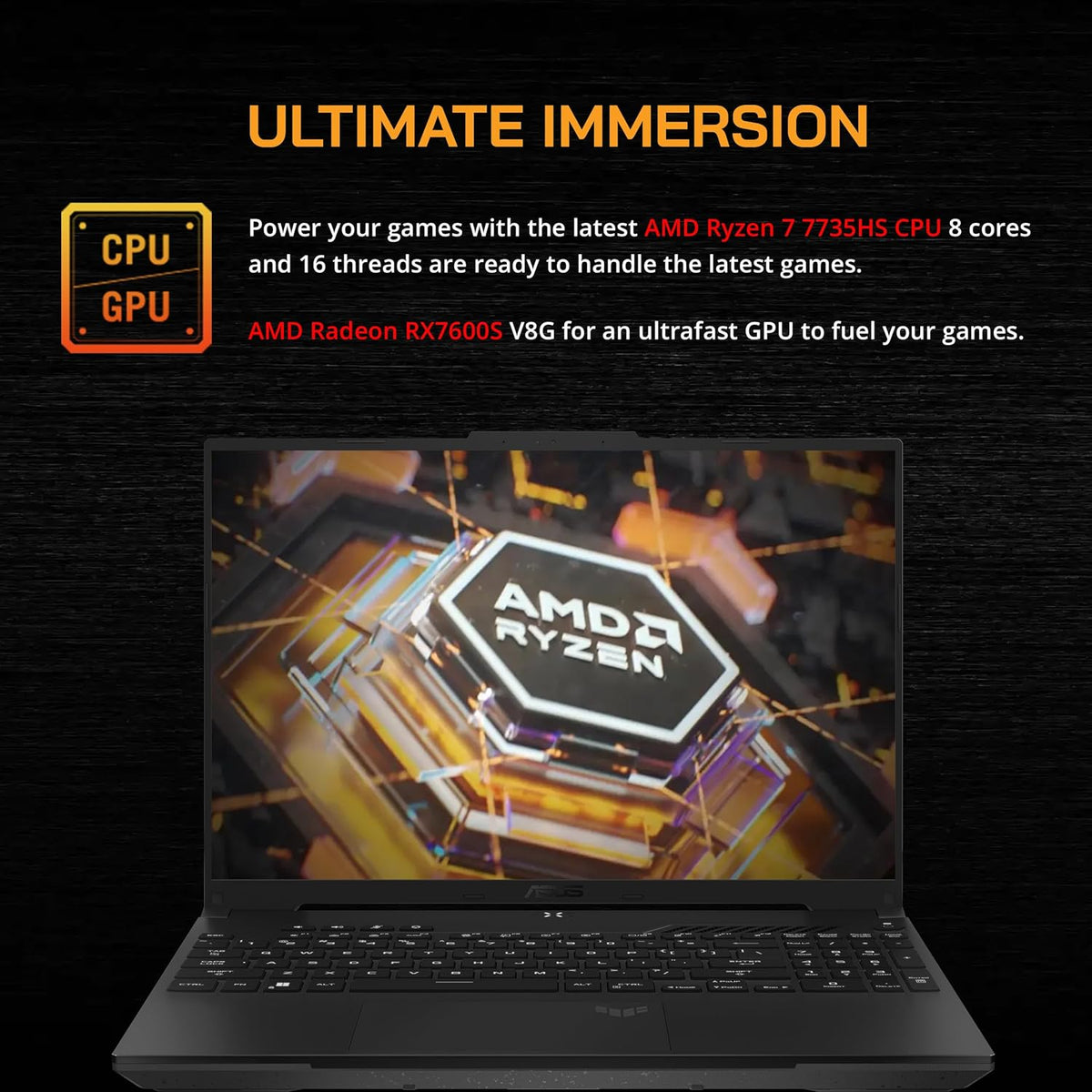 16'' FHD 165Hz Gaming Laptop, AMD Ryzen 7, Radeon RX7600S, 16GB DDR5 RAM, 512GB PCIe SSD, Black, Win 11 Pro F3495