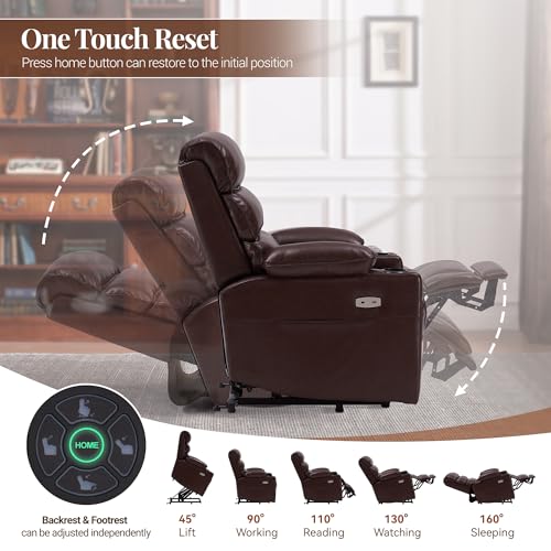Brown Dual Motor Power Lift Recliner Chair with Heat & Massage H7113