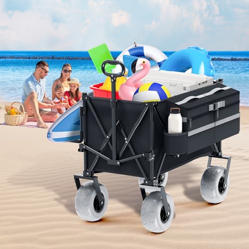 Heavy Duty Collapsible Wagon with All-Terrain 9" Pneumatic Tires and Detachable Cooler V70458