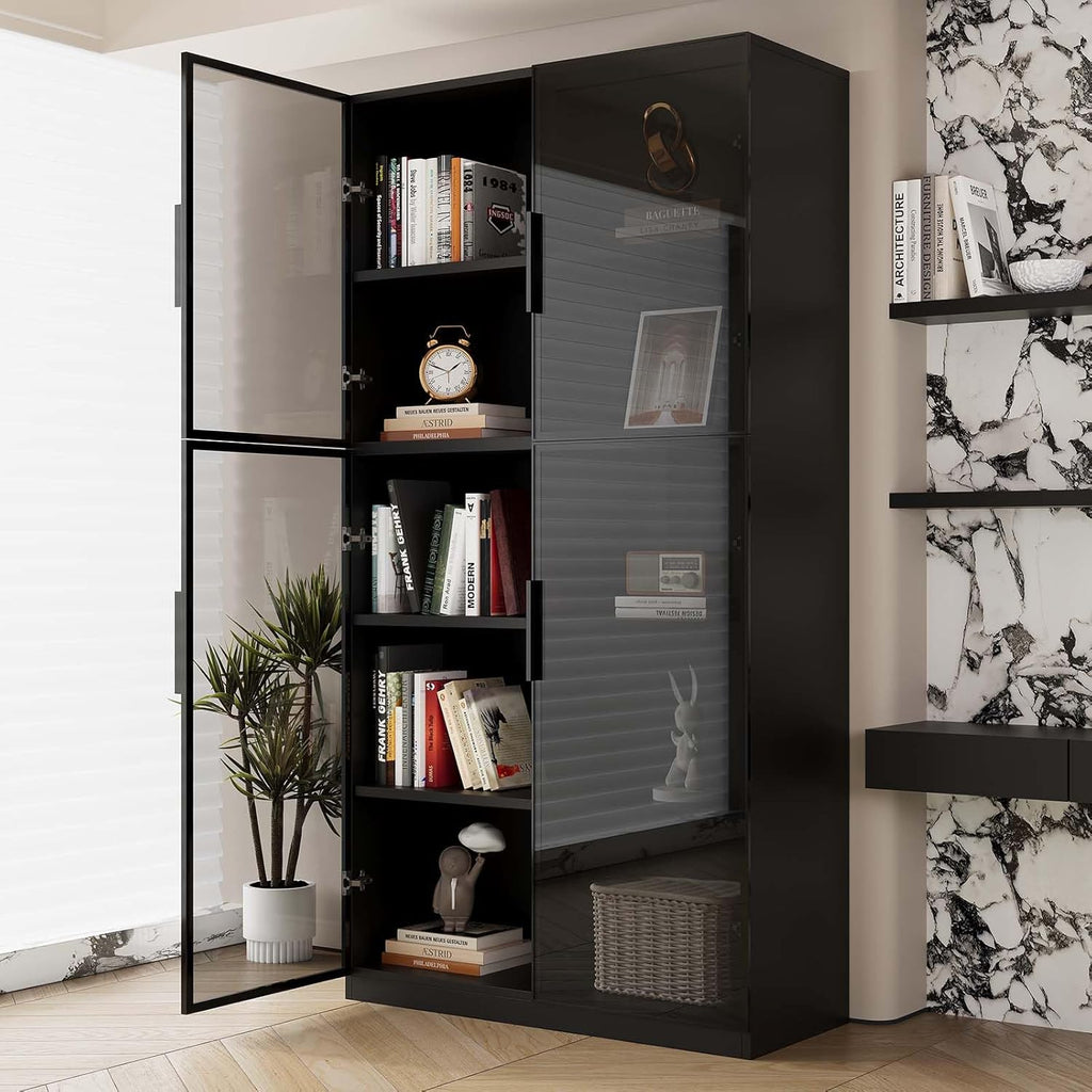 Black Wooden Display Cabinet with Glass Doors E4438