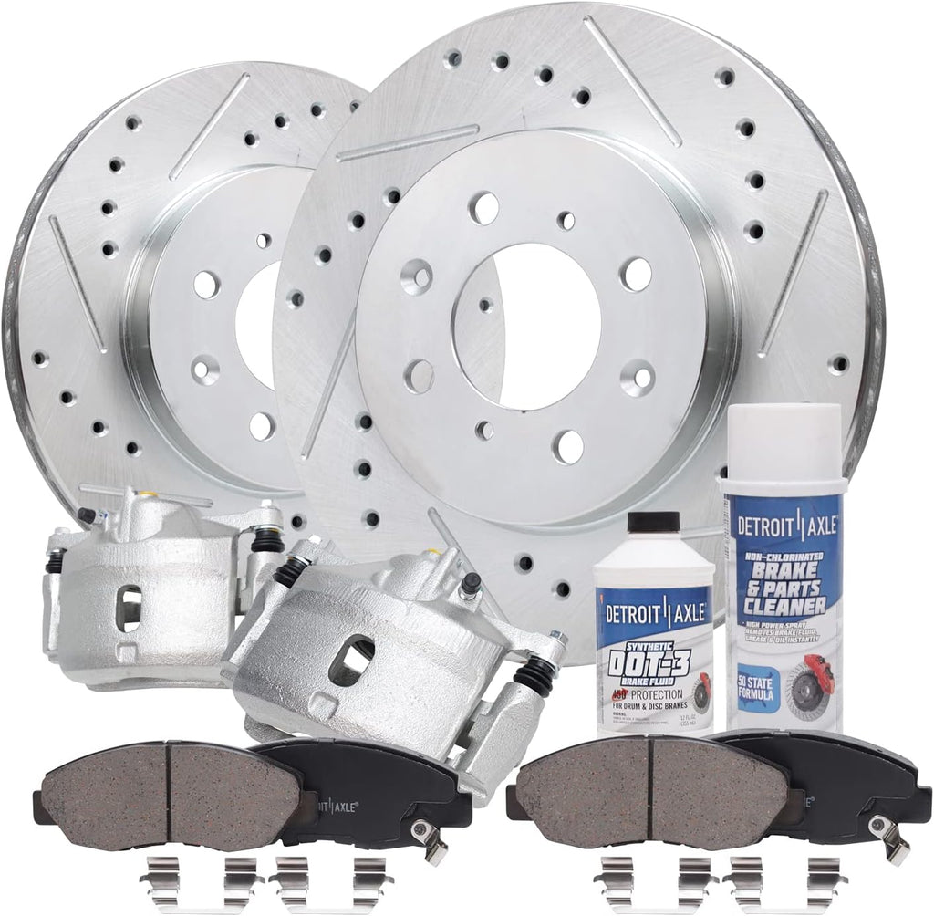 Front Drilled & Slotted Rotors Brake Calipers Ceramic Brake Pads 8pc Set X82469