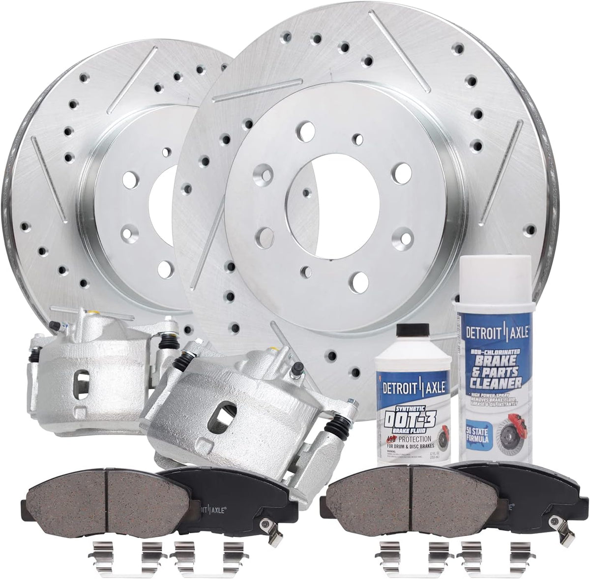 Front Drilled & Slotted Rotors Brake Calipers Ceramic Brake Pads 8pc Set X82469