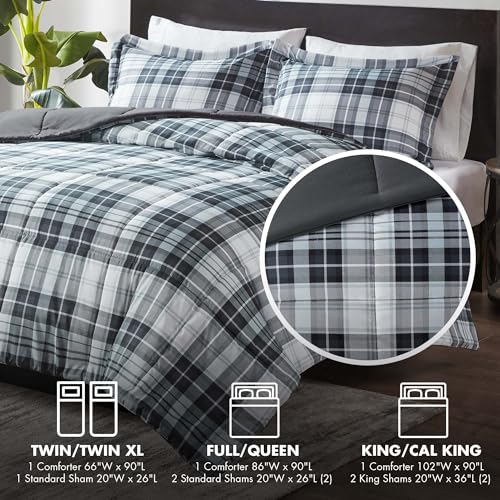Black King 3 Piece Plaid Comforter Set P4583