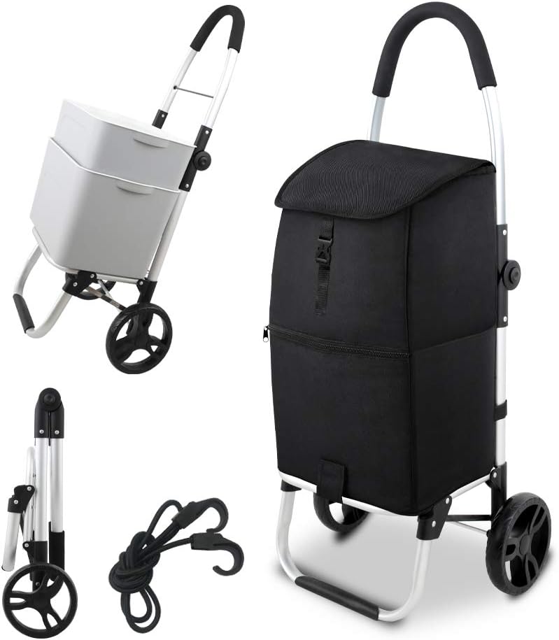 Navy Blue Foldable Grocery Cart with Shopping Bag L9442
