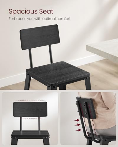 Set of 2 Bar Stools with Back, Steel Frame, Ash Black and Ink Black F22237