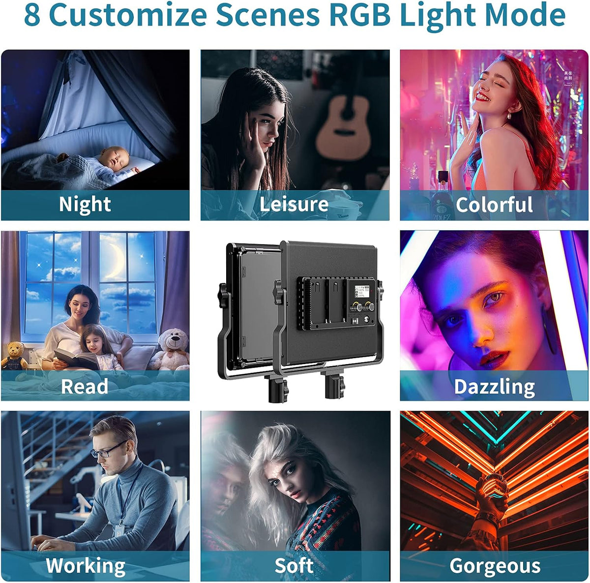 RGB LED Video Lighting Kit, 2 Packs Dimmable 552PCS LED Studio Lighting G1751