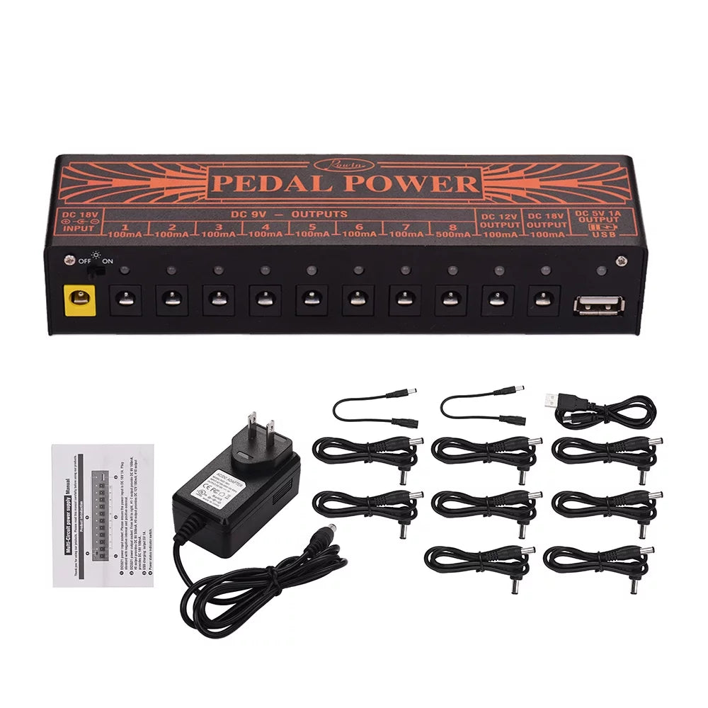 Compact Size Guitar Effect Power Supply Station 10 Isolated DC Outputs for 9V 18V Guitar Effects with 5V USB Output W1002