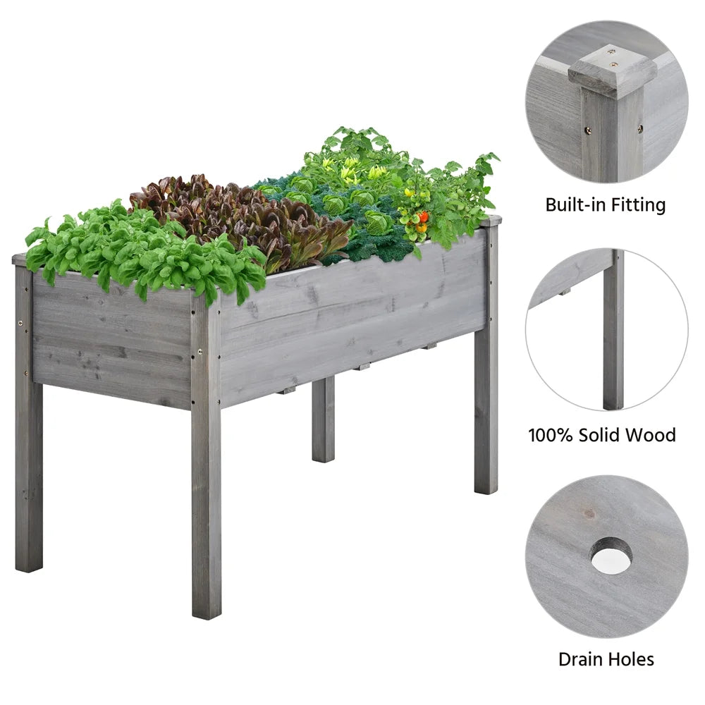 Gray Fir Wood Raised Garden Bed Planter Box S1658