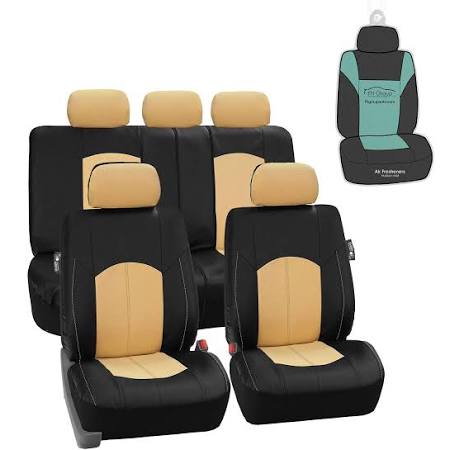 Black Perforated Leatherette Full Set Car Seat Covers O600