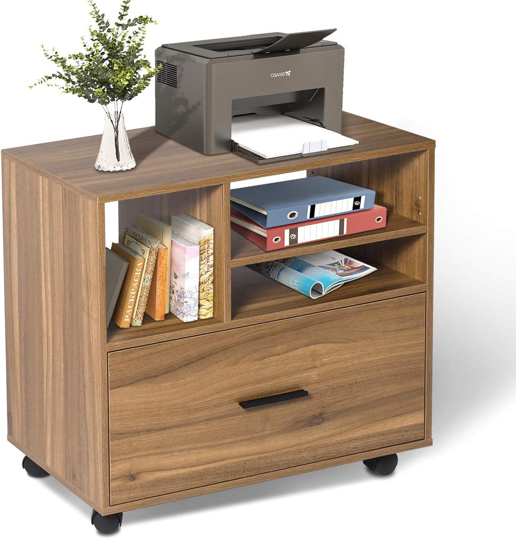 2 Drawer Wood File Cabinet with Shelves and Wheels A55817