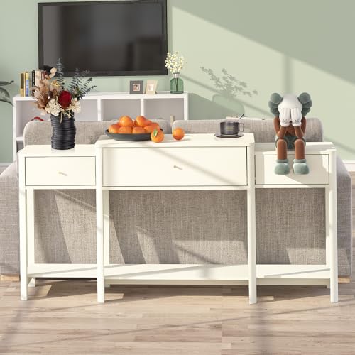 63" Console Table with Drawer, Marble Texture Top Sideboard with Open Bottom Shelf J637774