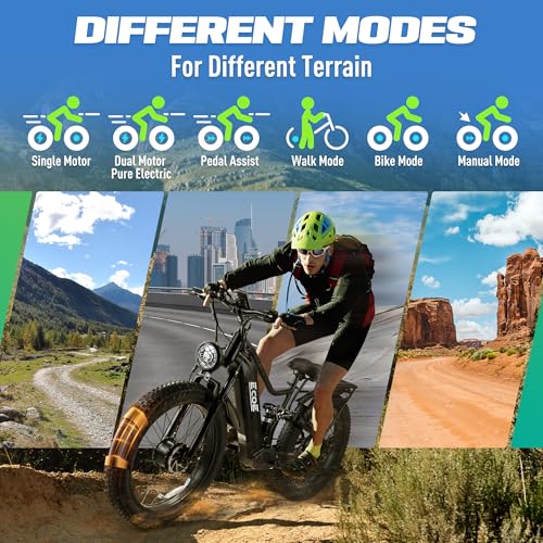 5000W Dual Motor Electric Bike 60V 32AH Battery 26x4 Fat Tire Full Suspension 7-Speed Gear Electric Bicycle H555