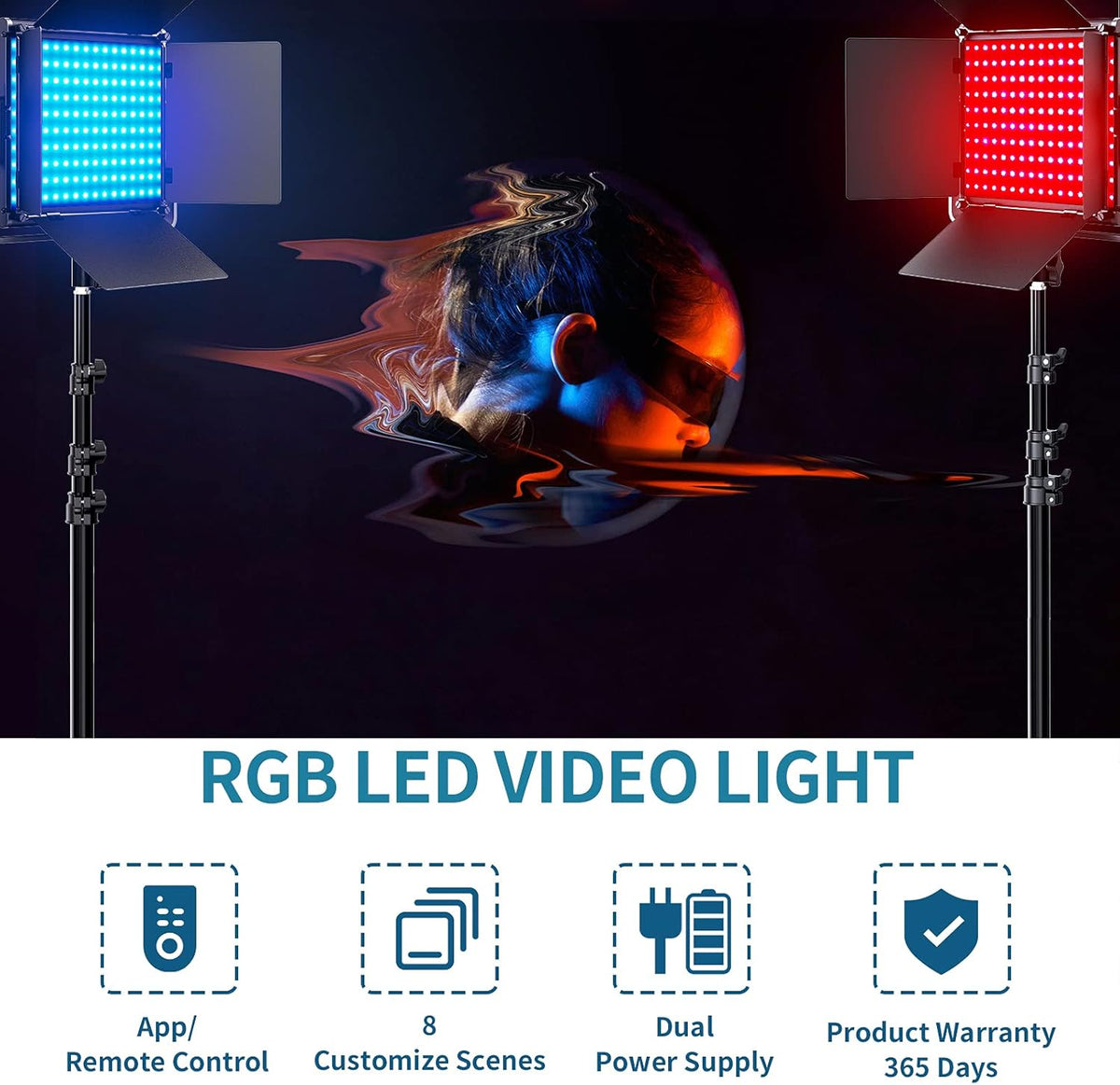 RGB LED Video Lighting Kit, 2 Packs Dimmable 552PCS LED Studio Lighting G1751