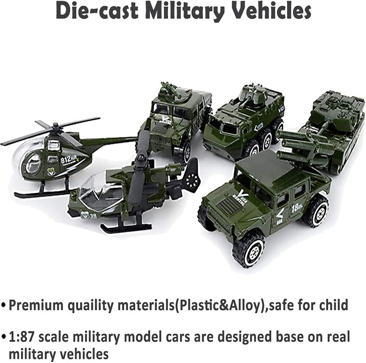 6 Pack Assorted Alloy Metal Military Vehicles O7402