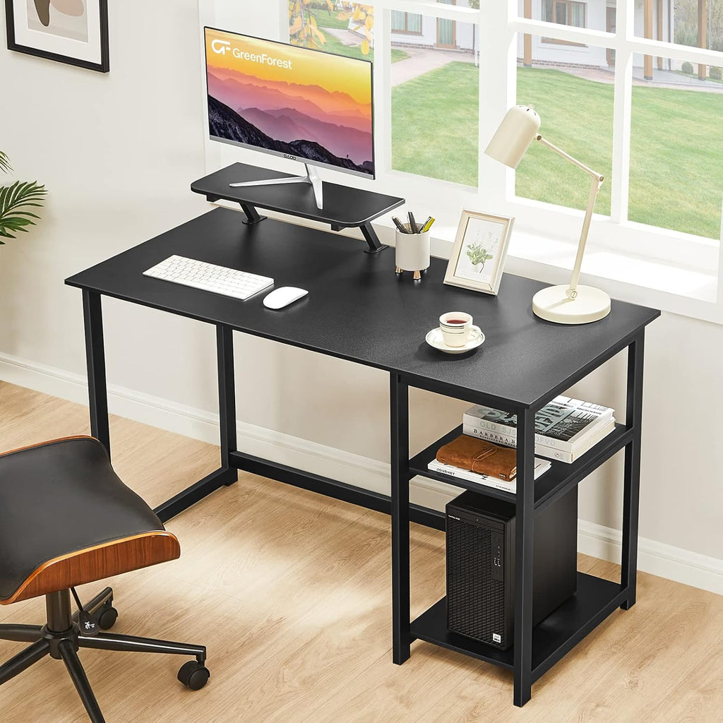 Black 58 inch Computer Desk with Monitor Stand and Storage Shelf T857881