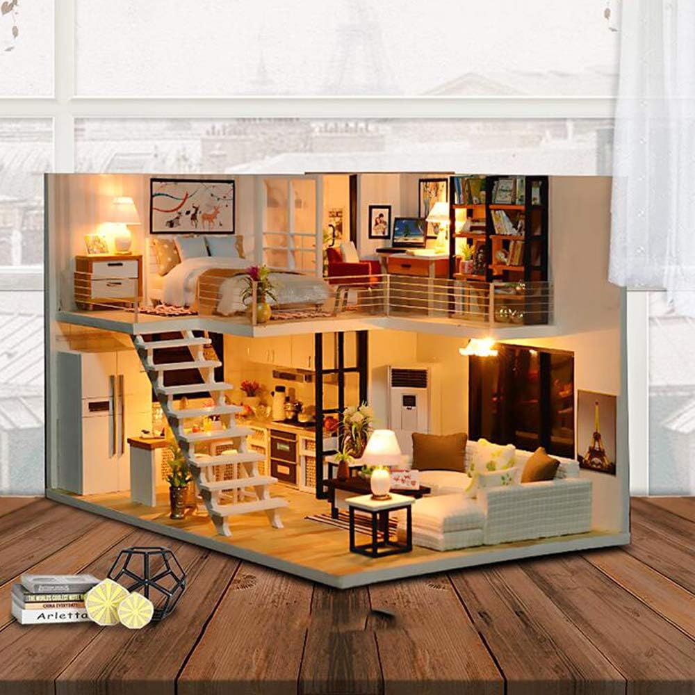 Dollhouse Miniature with Furniture, DIY Dollhouse Kit I7157