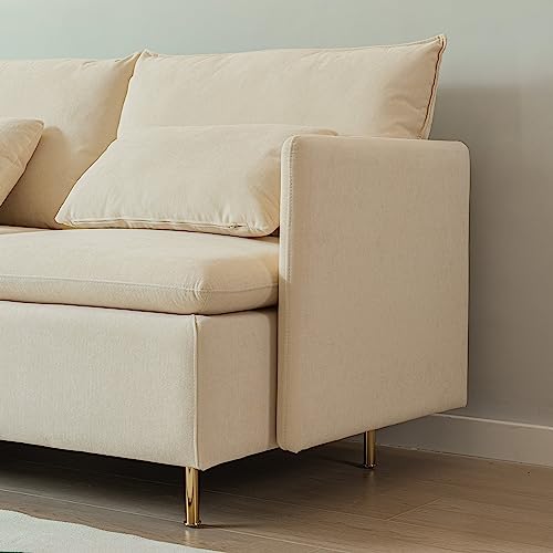 90.9 in L-Shaped Cotton Linen 3-Seater Modular Sofa with 3 Throw Pillows J509