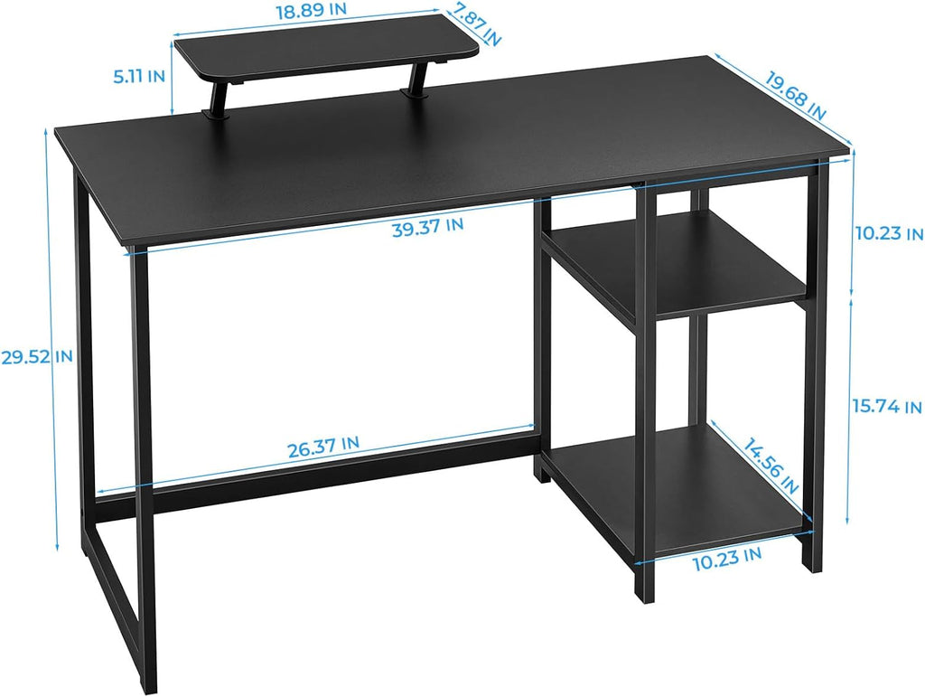 Black 58 inch Computer Desk with Monitor Stand and Storage Shelf T857881