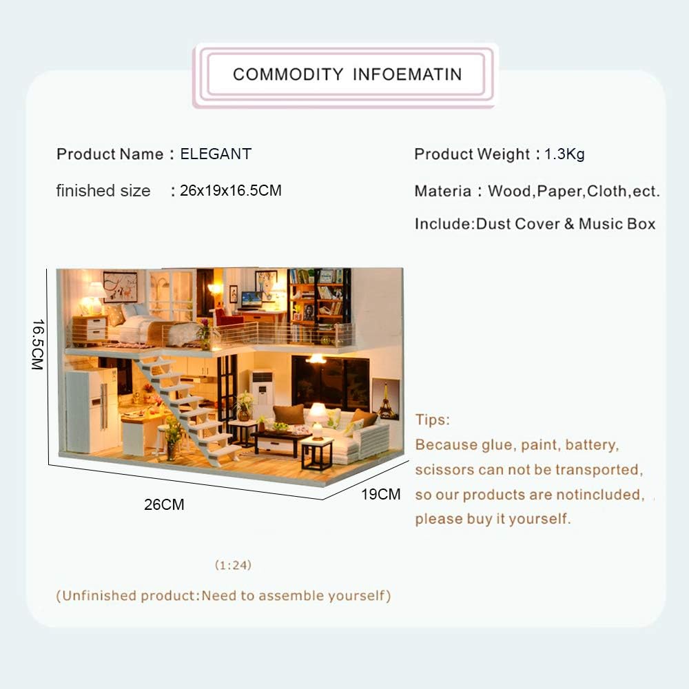 Dollhouse Miniature with Furniture, DIY Dollhouse Kit I7157