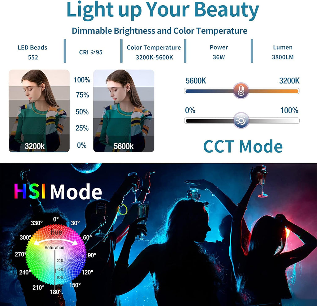 RGB LED Video Lighting Kit, 2 Packs Dimmable 552PCS LED Studio Lighting G1751