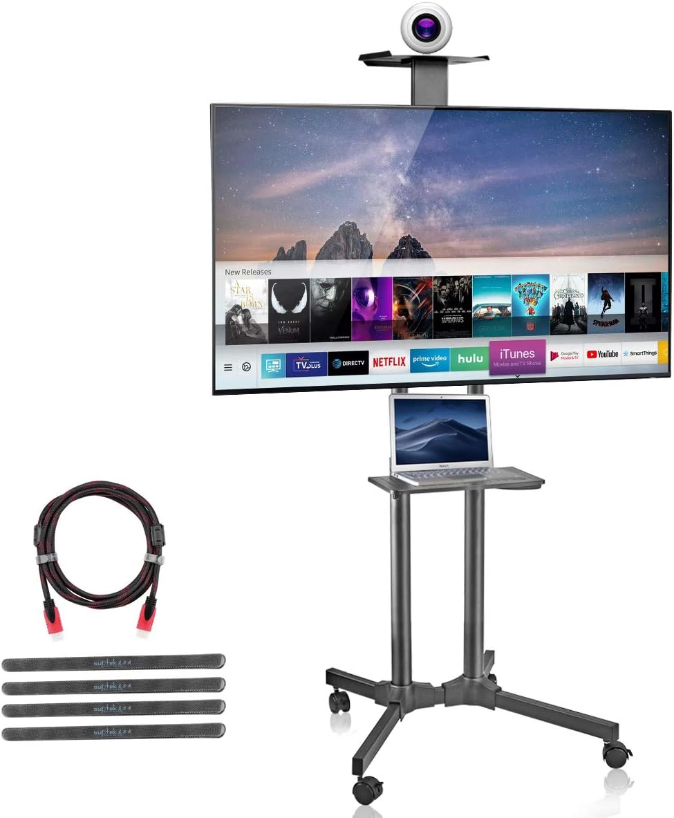 Rolling TV Cart Mobile TV Mount Stand with Wheels and Shelves for 32-70 inch Flat Screen D76421