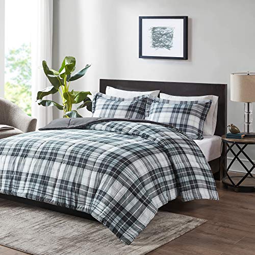 Black King 3 Piece Plaid Comforter Set P4583